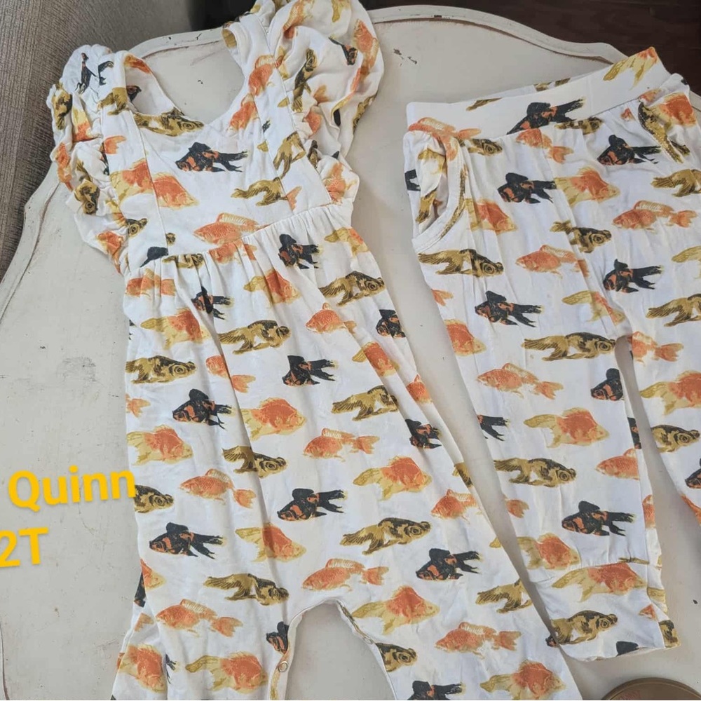Kate Quinn Kids Matching Set with Fish Print - White and Orange